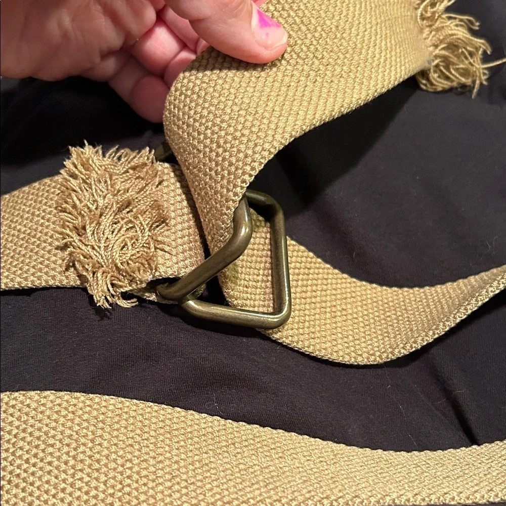 Tan Canvas Belt with Metal Buckle and Fringe Detail